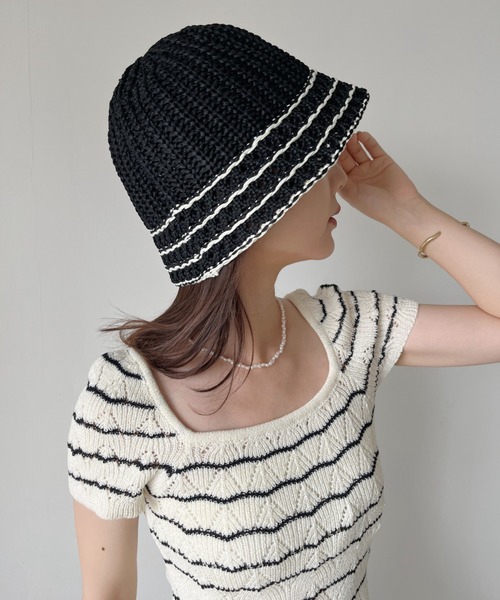 CLEA（クレア）の「ラインデザイン ペーパークロシェハット（ハット・レディース・ベージュ/アイボリー/ブラック/ナチュラル・FREE）」の18枚目の写真