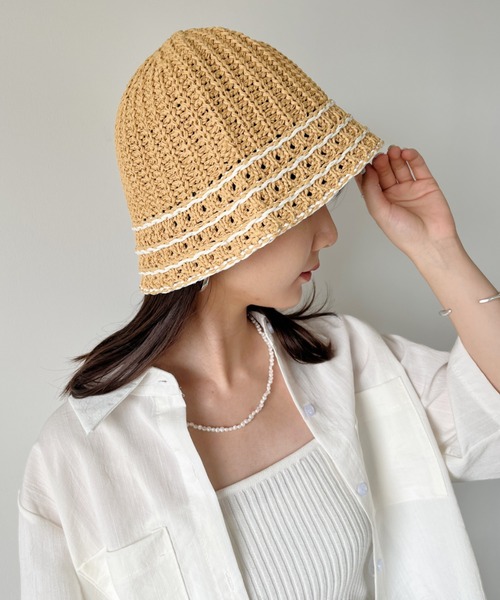 CLEA（クレア）の「ラインデザイン ペーパークロシェハット（ハット・レディース・ベージュ/アイボリー/ブラック/ナチュラル・FREE）」の6枚目の写真