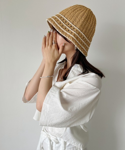 CLEA（クレア）の「ラインデザイン ペーパークロシェハット（ハット・レディース・ベージュ/アイボリー/ブラック/ナチュラル・FREE）」の22枚目の写真