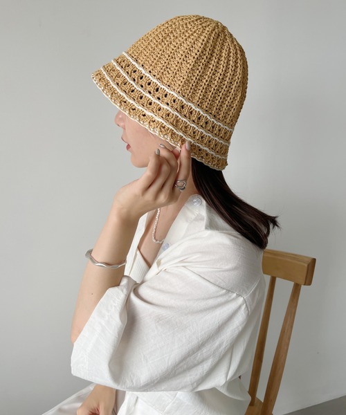 CLEA（クレア）の「ラインデザイン ペーパークロシェハット（ハット・レディース・ベージュ/アイボリー/ブラック/ナチュラル・FREE）」の9枚目の写真