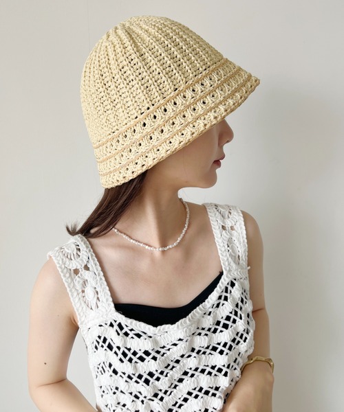 CLEA（クレア）の「ラインデザイン ペーパークロシェハット（ハット・レディース・ベージュ/アイボリー/ブラック/ナチュラル・FREE）」の10枚目の写真