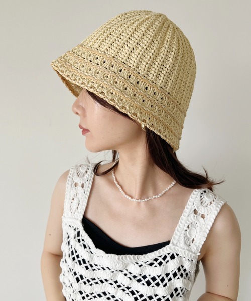 CLEA（クレア）の「ラインデザイン ペーパークロシェハット（ハット・レディース・ベージュ/アイボリー/ブラック/ナチュラル・FREE）」の13枚目の写真