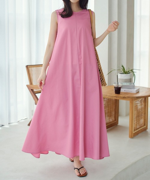セール】シワになりにくい Aラインコットンタッチワンピース
