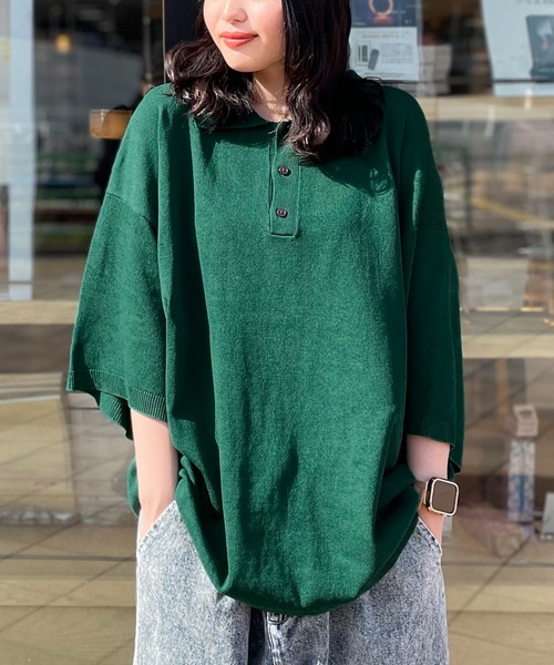 NULL（ヌル）の「【NULL】ニット素材 半袖 ポロシャツ（ポロシャツ・メンズ・ホワイト/ブラック/ブルーグレー/グリーン/モカ・MEDIUM/LARGE）」の5枚目の写真