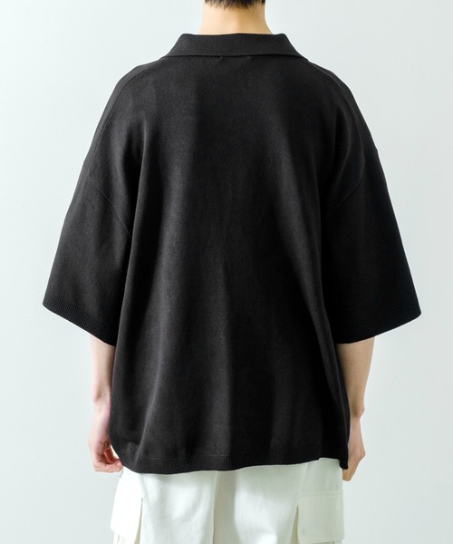 NULL（ヌル）の「【NULL】ニット素材 半袖 ポロシャツ（ポロシャツ・メンズ・ホワイト/ブラック/ブルーグレー/グリーン/モカ・MEDIUM/LARGE）」の10枚目の写真