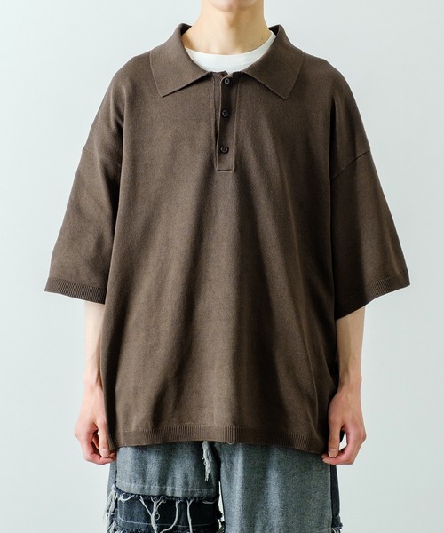 NULL（ヌル）の「【NULL】ニット素材 半袖 ポロシャツ（ポロシャツ・メンズ・ホワイト/ブラック/ブルーグレー/グリーン/モカ・MEDIUM/LARGE）」の11枚目の写真