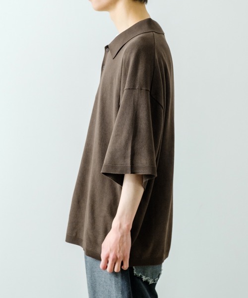 NULL（ヌル）の「【NULL】ニット素材 半袖 ポロシャツ（ポロシャツ・メンズ・ホワイト/ブラック/ブルーグレー/グリーン/モカ・MEDIUM/LARGE）」の17枚目の写真