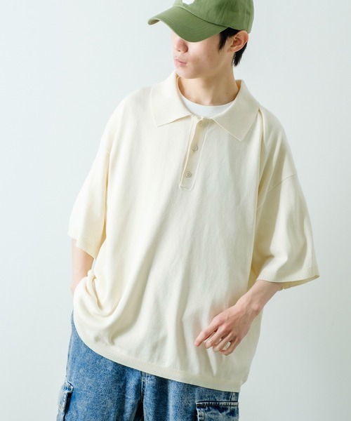 NULL（ヌル）の「【NULL】ニット素材 半袖 ポロシャツ（ポロシャツ・メンズ・ホワイト/ブラック/ブルーグレー/グリーン/モカ・MEDIUM/LARGE）」の13枚目の写真