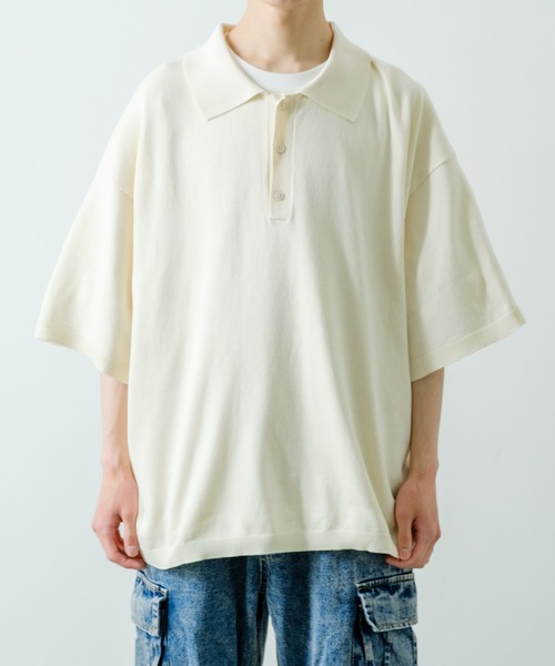NULL（ヌル）の「【NULL】ニット素材 半袖 ポロシャツ（ポロシャツ・メンズ・ホワイト/ブラック/ブルーグレー/グリーン/モカ・MEDIUM/LARGE）」の7枚目の写真