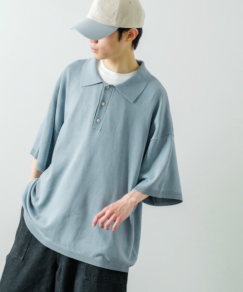 NULL（ヌル）の「【NULL】ニット素材 半袖 ポロシャツ（ポロシャツ・メンズ・ホワイト/ブラック/ブルーグレー/グリーン/モカ・MEDIUM/LARGE）」の8枚目の写真