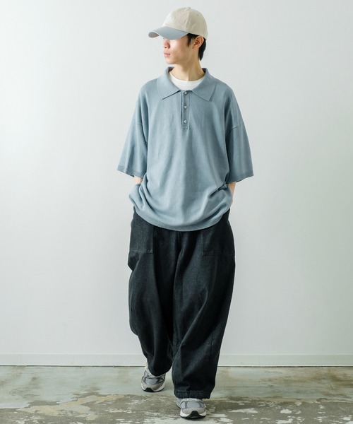 NULL（ヌル）の「【NULL】ニット素材 半袖 ポロシャツ（ポロシャツ・メンズ・ホワイト/ブラック/ブルーグレー/グリーン/モカ・MEDIUM/LARGE）」の20枚目の写真