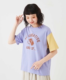 CUBE SUGAR | OE天竺カットソー袖配色ロゴプリントTシャツ(Tシャツ/カットソー)