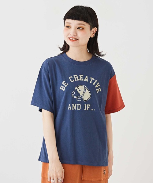 CUBE SUGAR（キューブシュガー）の「OE天竺カットソー袖配色ロゴプリントTシャツ（Tシャツ/カットソー・レディース・オレンジ/パープル/ネイビー/ホワイト・M）」の3枚目の写真