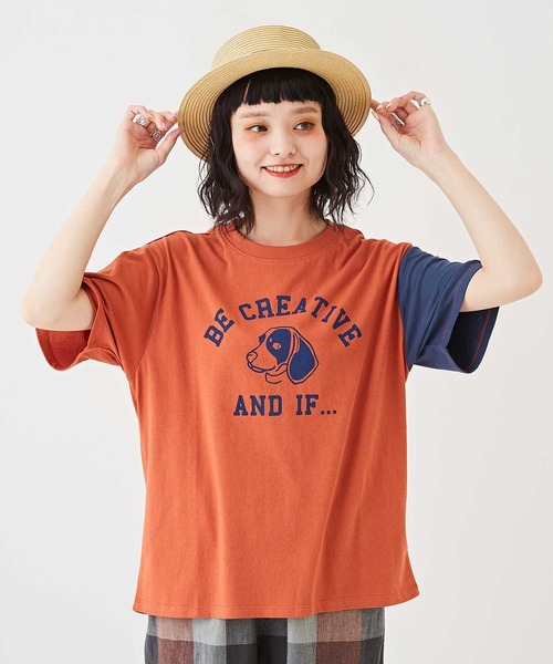 CUBE SUGAR（キューブシュガー）の「OE天竺カットソー袖配色ロゴプリントTシャツ（Tシャツ/カットソー・レディース・オレンジ/パープル/ネイビー/ホワイト・M）」の4枚目の写真