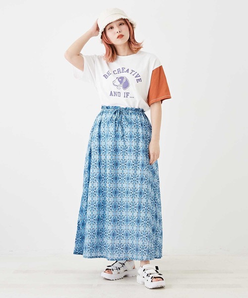 CUBE SUGAR（キューブシュガー）の「OE天竺カットソー袖配色ロゴプリントTシャツ（Tシャツ/カットソー・レディース・オレンジ/パープル/ネイビー/ホワイト・M）」の5枚目の写真