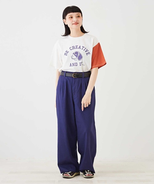 CUBE SUGAR（キューブシュガー）の「OE天竺カットソー袖配色ロゴプリントTシャツ（Tシャツ/カットソー・レディース・オレンジ/パープル/ネイビー/ホワイト・M）」の7枚目の写真