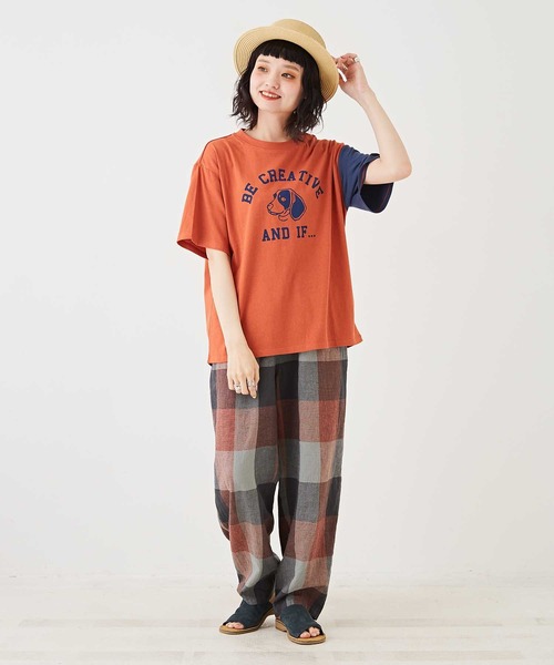 CUBE SUGAR（キューブシュガー）の「OE天竺カットソー袖配色ロゴプリントTシャツ（Tシャツ/カットソー・レディース・オレンジ/パープル/ネイビー/ホワイト・M）」の11枚目の写真