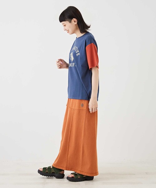 CUBE SUGAR（キューブシュガー）の「OE天竺カットソー袖配色ロゴプリントTシャツ（Tシャツ/カットソー・レディース・オレンジ/パープル/ネイビー/ホワイト・M）」の16枚目の写真