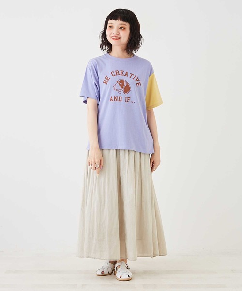 CUBE SUGAR（キューブシュガー）の「OE天竺カットソー袖配色ロゴプリントTシャツ（Tシャツ/カットソー・レディース・オレンジ/パープル/ネイビー/ホワイト・M）」の18枚目の写真