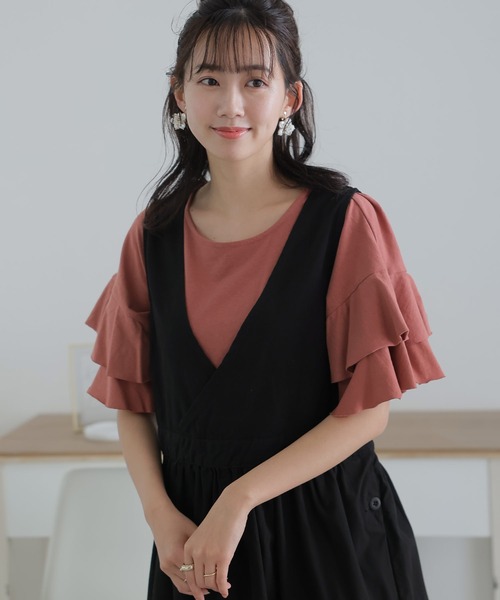 ElegChic(エレグシック)の「ダブルフリルスリーブプルオーバー(Tシャツ/カットソー・レディース・ブラウン系その他/ブラック/ピンク系その他/ベージュ/カーキ・M/XL/4L)」の5枚目の写真