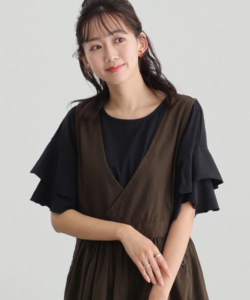 ElegChic(エレグシック)の「ダブルフリルスリーブプルオーバー(Tシャツ/カットソー・レディース・ブラウン系その他/ブラック/ピンク系その他/ベージュ/カーキ・M/XL/4L)」の1枚目の写真