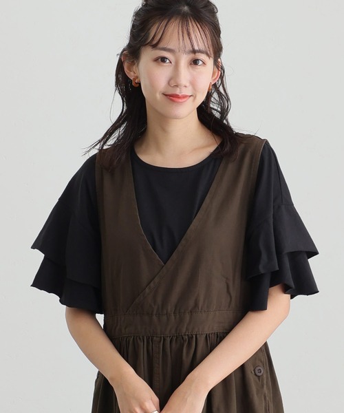 ElegChic(エレグシック)の「ダブルフリルスリーブプルオーバー(Tシャツ/カットソー・レディース・ブラウン系その他/ブラック/ピンク系その他/ベージュ/カーキ・M/XL/4L)」の6枚目の写真