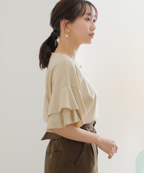 ElegChic(エレグシック)の「ダブルフリルスリーブプルオーバー(Tシャツ/カットソー・レディース・ブラウン系その他/ブラック/ピンク系その他/ベージュ/カーキ・M/XL/4L)」の11枚目の写真