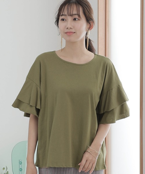 ElegChic(エレグシック)の「ダブルフリルスリーブプルオーバー(Tシャツ/カットソー・レディース・ブラウン系その他/ブラック/ピンク系その他/ベージュ/カーキ・M/XL/4L)」の14枚目の写真
