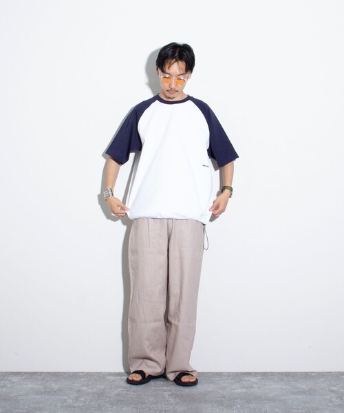 GLOSTER（グロスター）の「【GLOSTER/グロスター】ラグランTシャツ 裾ドローコード ドローストリング（Tシャツ/カットソー・メンズ・ホワイト/キナリ/杢グレー・S/M/L）」の4枚目の写真