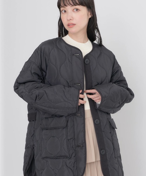 earth music&ecology（アースミュージックアンドエコロジー）の「キルティングハーフブルゾン（ブルゾン・レディース・ブラック/カーキ/アイボリー・M/L）」の2枚目の写真