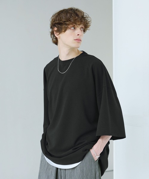 CTHY（シティ）の「梨地ロング丈ベーシックカットソー（Tシャツ/カットソー・メンズ・ホワイト/ブラック/ネイビー/グレー・S/M/L/XL）」の2枚目の写真