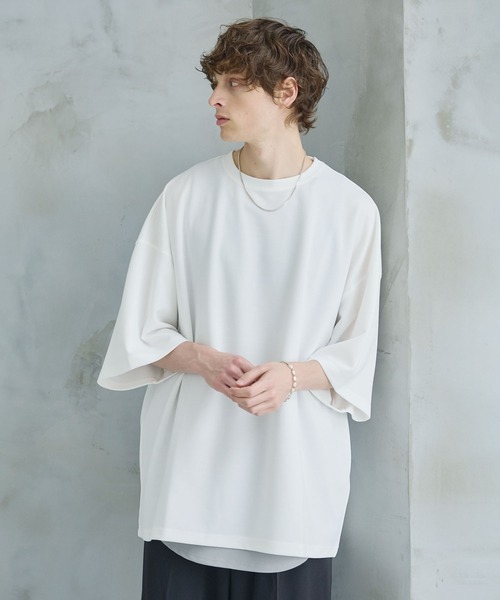 CTHY（シティ）の「梨地ロング丈ベーシックカットソー（Tシャツ/カットソー・メンズ・ホワイト/ブラック/ネイビー/グレー・S/M/L/XL）」の5枚目の写真