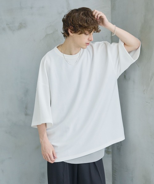 CTHY（シティ）の「梨地ロング丈ベーシックカットソー（Tシャツ/カットソー・メンズ・ホワイト/ブラック/ネイビー/グレー・S/M/L/XL）」の11枚目の写真