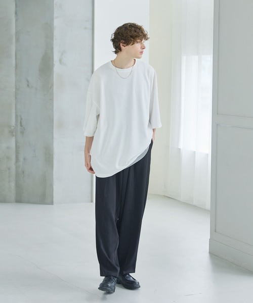 CTHY（シティ）の「梨地ロング丈ベーシックカットソー（Tシャツ/カットソー・メンズ・ホワイト/ブラック/ネイビー/グレー・S/M/L/XL）」の22枚目の写真