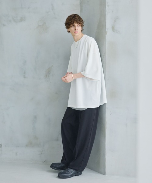 CTHY（シティ）の「梨地ロング丈ベーシックカットソー（Tシャツ/カットソー・メンズ・ホワイト/ブラック/ネイビー/グレー・S/M/L/XL）」の17枚目の写真