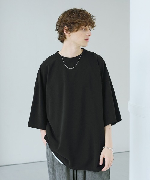 CTHY（シティ）の「梨地ロング丈ベーシックカットソー（Tシャツ/カットソー・メンズ・ホワイト/ブラック/ネイビー/グレー・S/M/L/XL）」の6枚目の写真