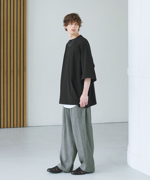 CTHY（シティ）の「梨地ロング丈ベーシックカットソー（Tシャツ/カットソー・メンズ・ホワイト/ブラック/ネイビー/グレー・S/M/L/XL）」の7枚目の写真