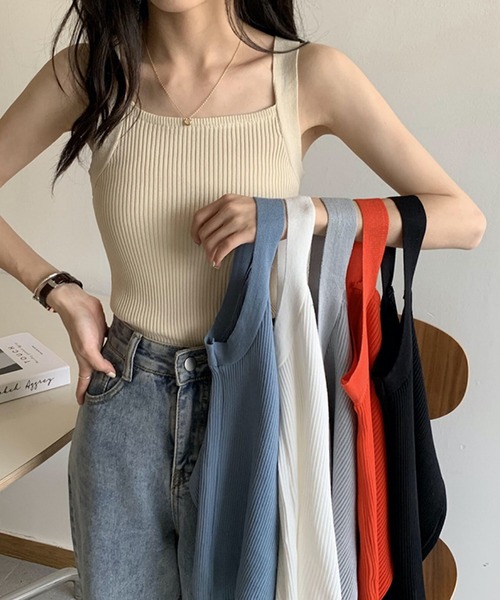 TONE SELECT GOODS（トーンセレクトグッズ）の「urbanfemine./ニットキャミソール U7088（キャミソール・レディース・ブルー/ホワイト/ブラック/グレー/アイボリー/オレンジ・FREE）」の13枚目の写真