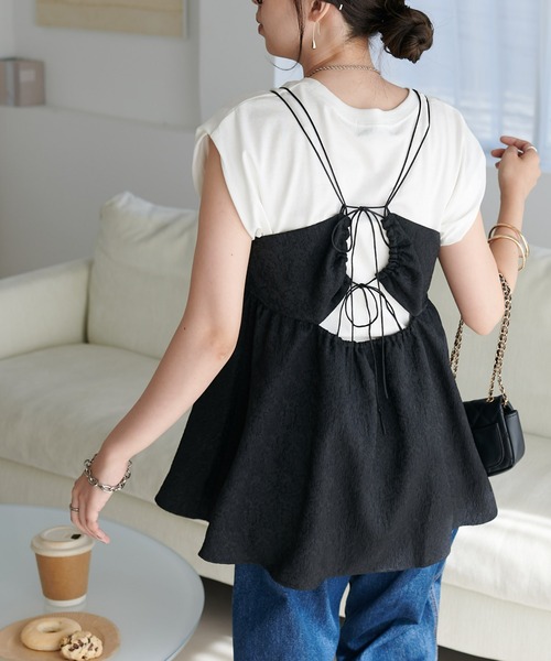 DISCOAT(ディスコート)の「生地ジャガードキャミチュニック(キャミソール・レディース・アイボリー/ブラック・FREE)」の9枚目の写真