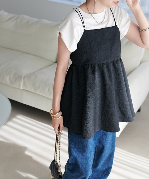 DISCOAT(ディスコート)の「生地ジャガードキャミチュニック(キャミソール・レディース・アイボリー/ブラック・FREE)」の7枚目の写真