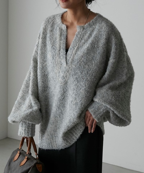 Anss.me（アンスミー）の「【Anss.me】ブークレラメニットスキッパープルオーバー（ニット/セーター・レディース・アイボリー/モカ/ブラック/ブルー・FREE）」の11枚目の写真