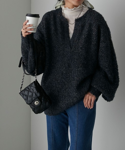 Anss.me（アンスミー）の「【Anss.me】ブークレラメニットスキッパープルオーバー（ニット/セーター・レディース・アイボリー/モカ/ブラック/ブルー・FREE）」の18枚目の写真