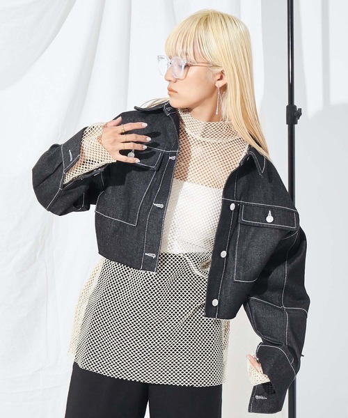 Settimissimo（セッティミッシモ）の「カットオフショートデニムジャケット（デニムジャケット・レディース・ブラック/インディゴブルー・FREE）」の6枚目の写真