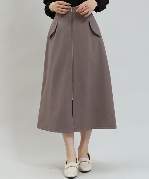 TRUDEA（トルディア）の「フロントジップフラップフレアスカート（スカート・レディース・グリーン/ブラック/モカ・LARGE/MEDIUM/SMALL）」の3枚目の写真