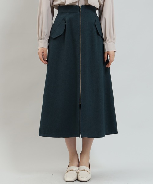 TRUDEA（トルディア）の「フロントジップフラップフレアスカート（スカート・レディース・グリーン/ブラック/モカ・LARGE/MEDIUM/SMALL）」の6枚目の写真