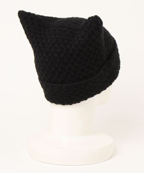 non-hedge(ノンヘッジ)の「猫耳ニット帽(ニットキャップ/ビーニー・レディース・ホワイト×ブラック/ブラック・FREE)」の7枚目の写真