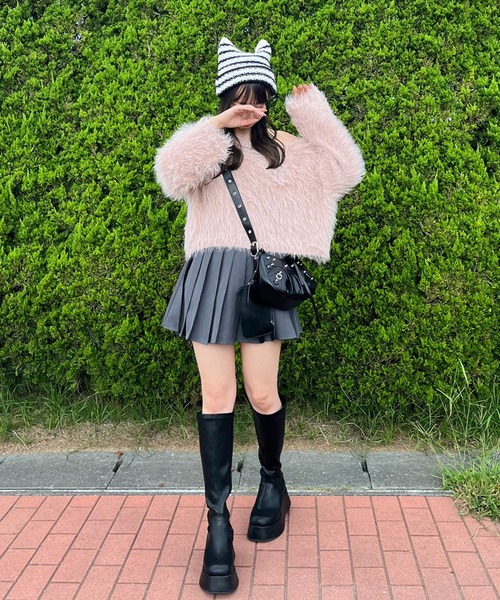 non-hedge(ノンヘッジ)の「猫耳ニット帽(ニットキャップ/ビーニー・レディース・ホワイト×ブラック/ブラック・FREE)」の9枚目の写真