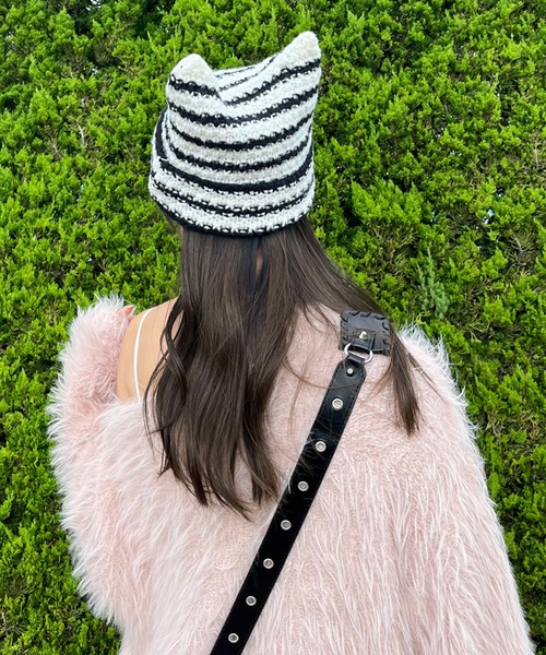 non-hedge(ノンヘッジ)の「猫耳ニット帽(ニットキャップ/ビーニー・レディース・ホワイト×ブラック/ブラック・FREE)」の11枚目の写真