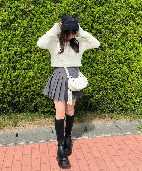 non-hedge(ノンヘッジ)の「猫耳ニット帽(ニットキャップ/ビーニー・レディース・ホワイト×ブラック/ブラック・FREE)」の13枚目の写真