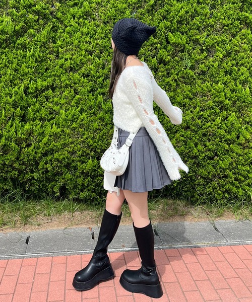 non-hedge(ノンヘッジ)の「猫耳ニット帽(ニットキャップ/ビーニー・レディース・ホワイト×ブラック/ブラック・FREE)」の14枚目の写真